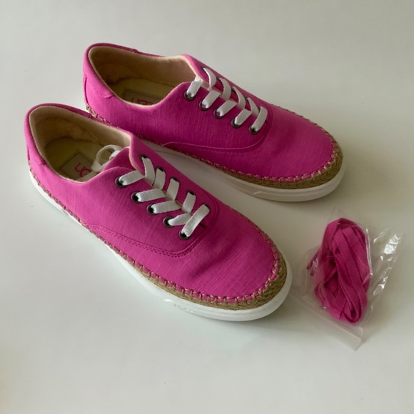 UGG AUSTRALIA EYAN II PINK AZALEA CANVAS BOAT STYLE SNEAKERS Trainers Flat Shoes - Picture 15 of 16